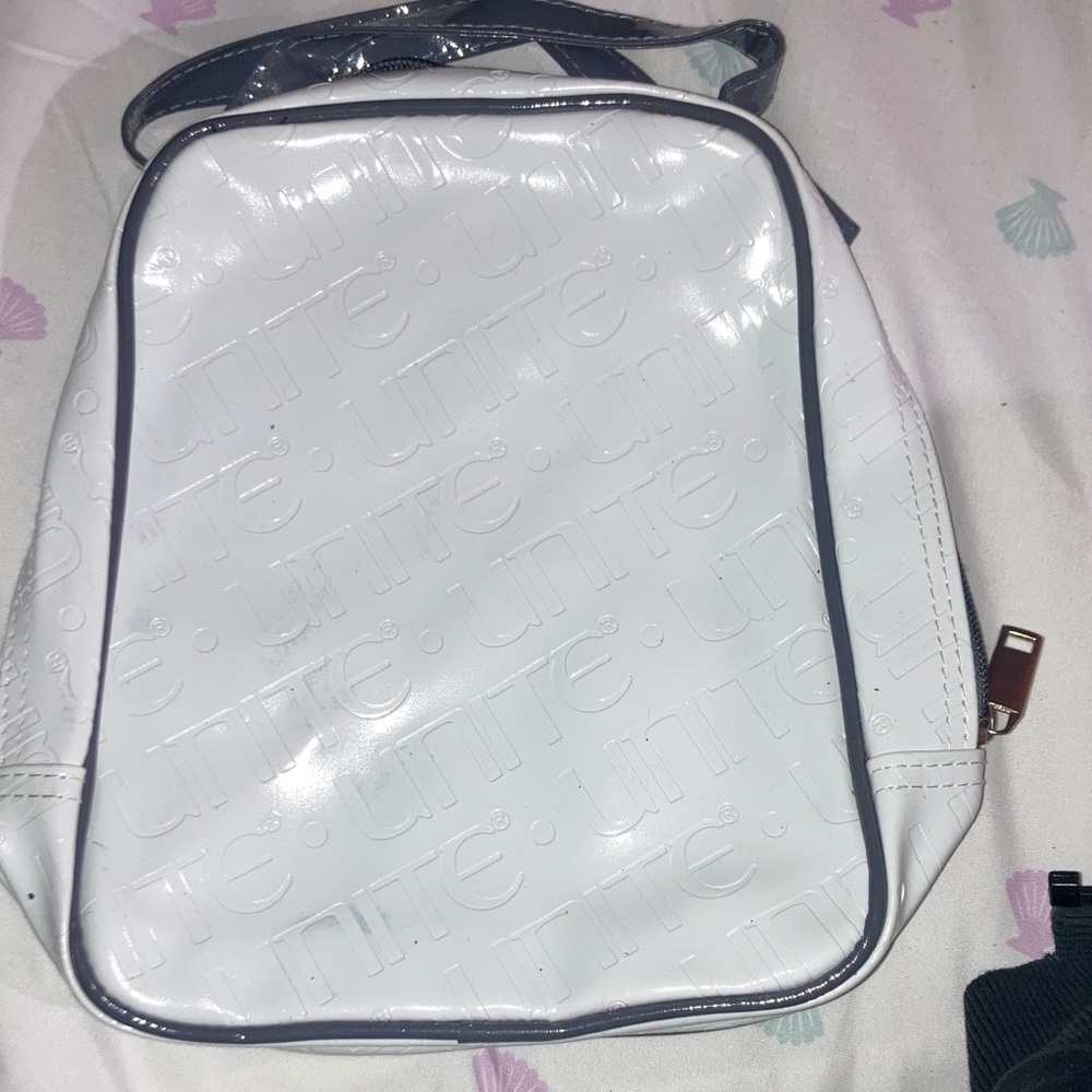 Embossed White Backpack with Black Trim